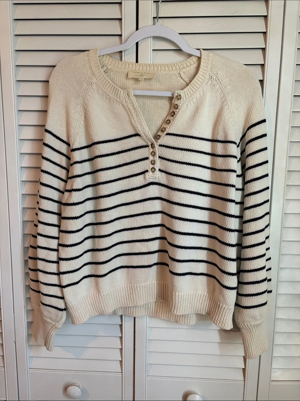 Sezane Leontine Jumper Large Cream Black Striped Sweater Sézane